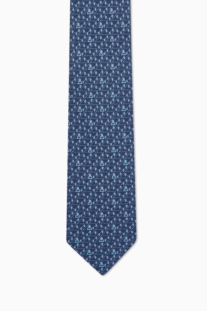

Tag-print Tie in Silk Twill, Blue