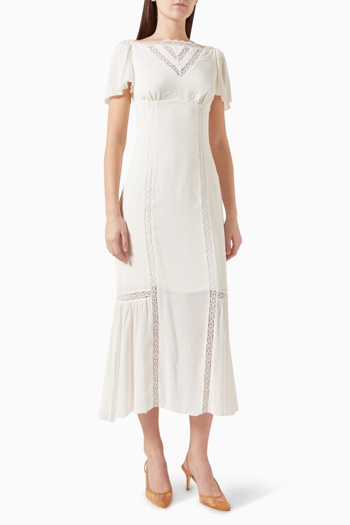 Domini Midi Dress in Georgette, White