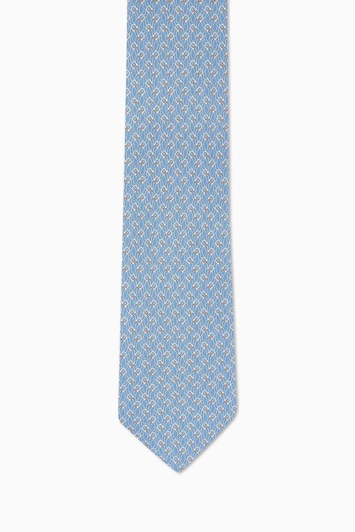 

Tetris-print Tie in Silk, Blue
