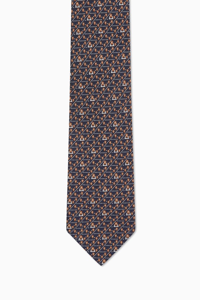 

Tag-print Tie in Silk Twill, Blue