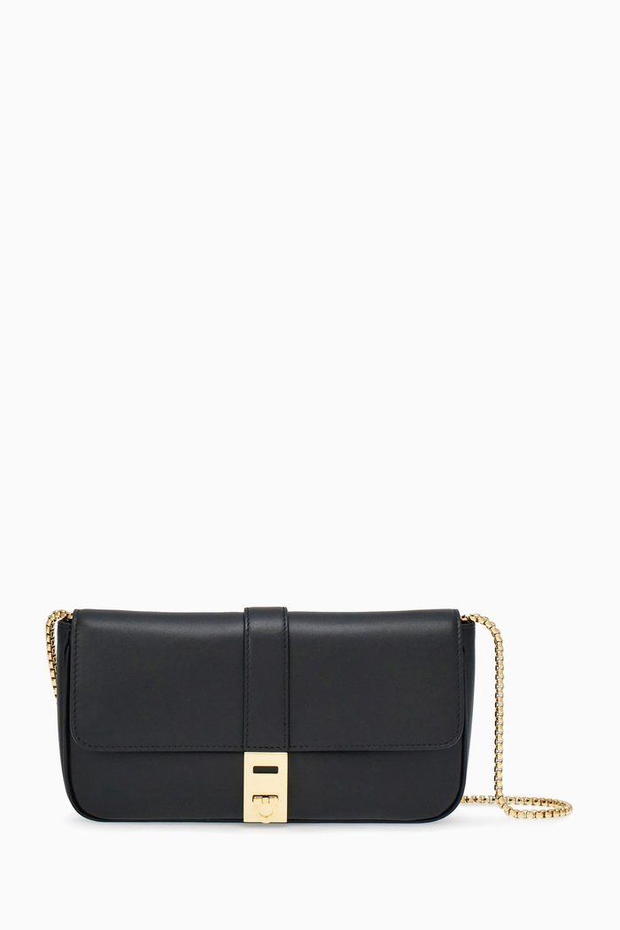 

Mini Gancini-plaque Bag in Leather, Black