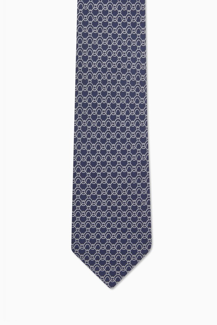 

Wave-print Tie in Silk Twill, Blue