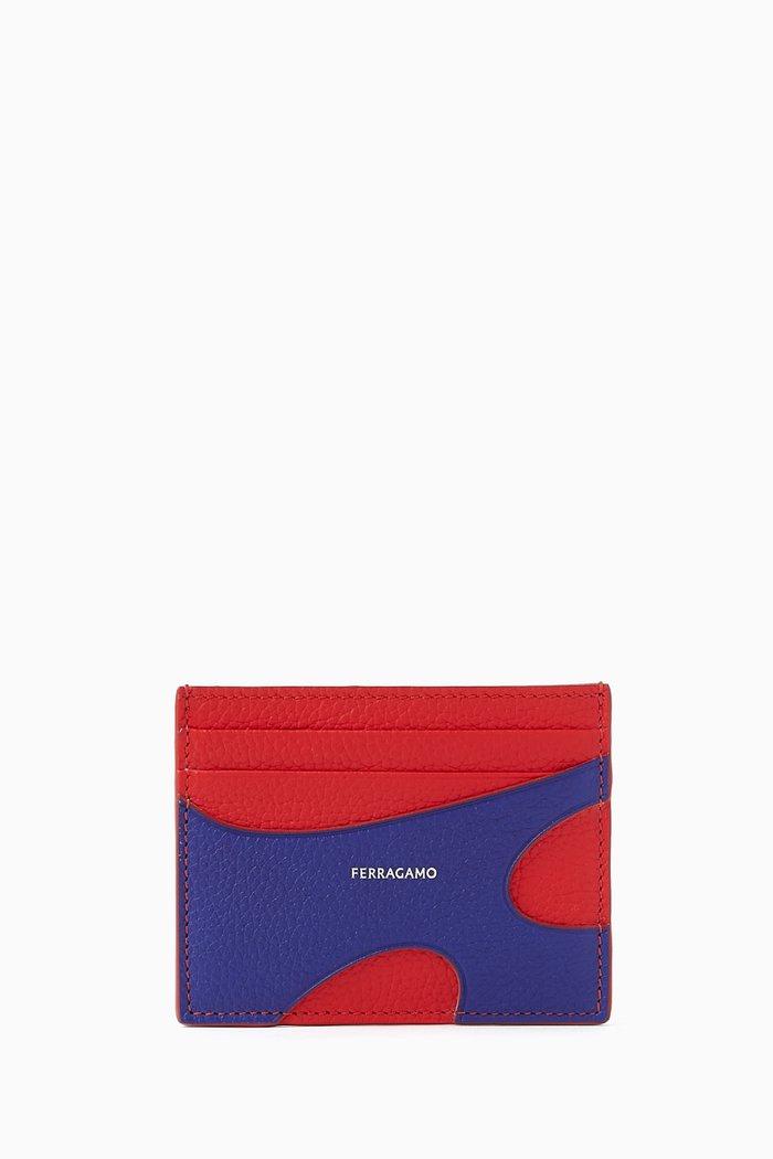 

Cut-out Logo Card Holder in Calfskin, Blue