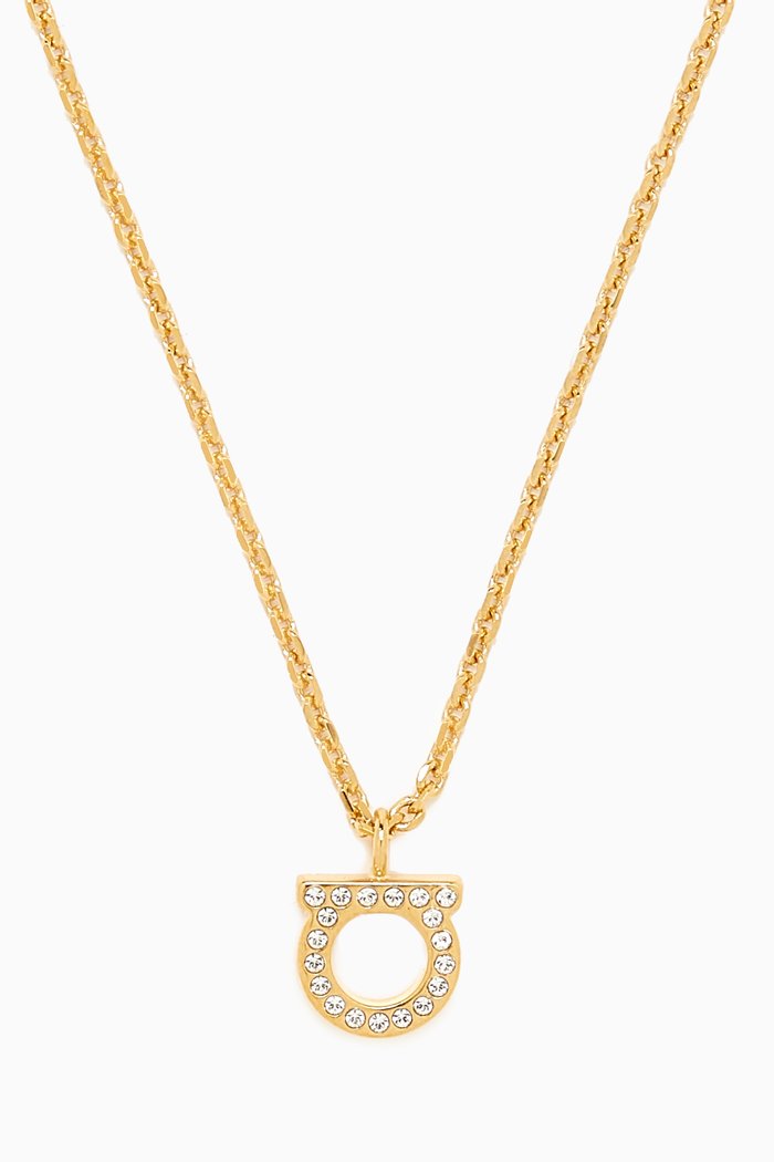 

Gancini Crystals Necklace in Brass & Glass, Gold