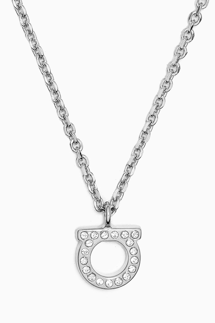 

Gancini Crystals Necklace in Brass & Glass, Silver