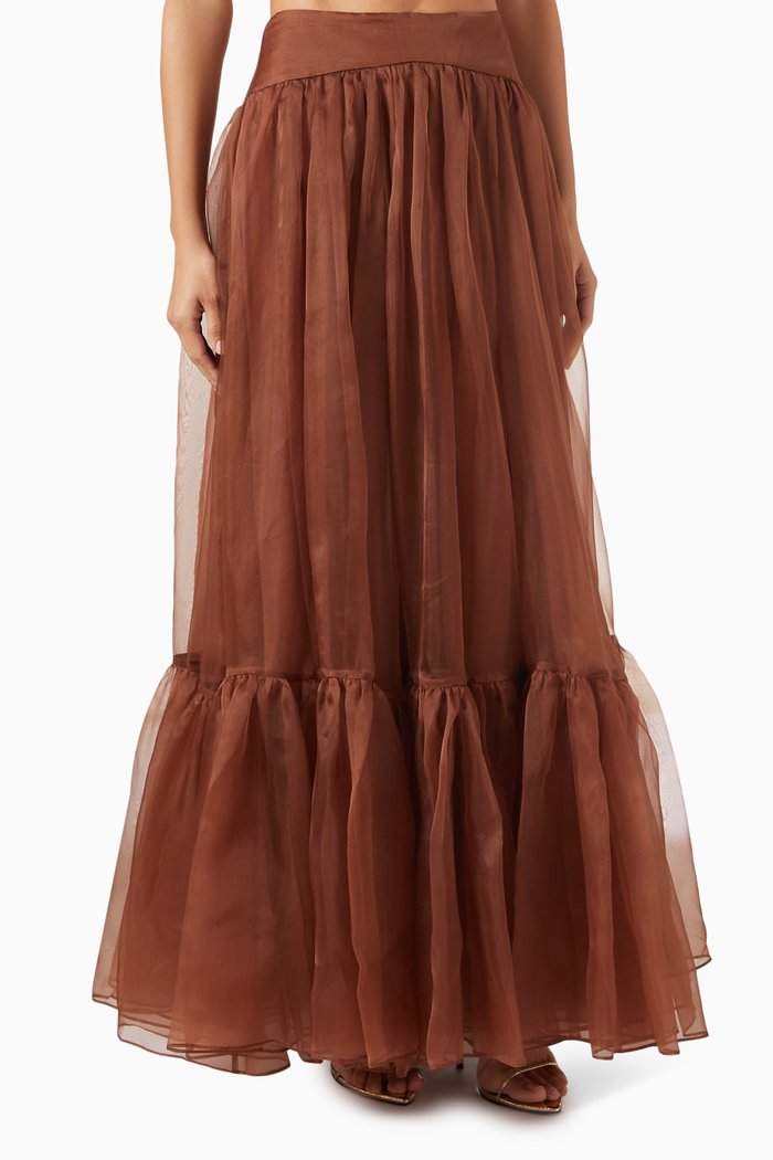 

Natura Gathered Skirt in Organza, Brown