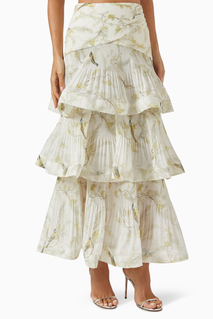 Pleated Tiered Skirt, Neutral