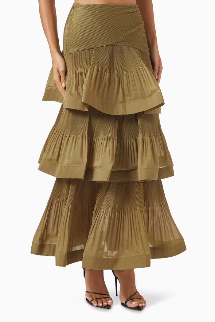 

Pleated Tiered Skirt, Green