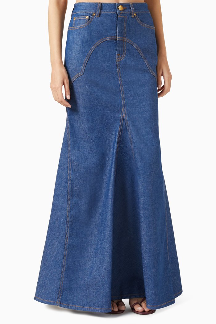

Fishtail Maxi Skirt in Denim, Blue