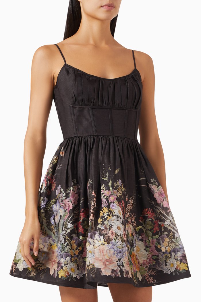 

Natura Ruched Mini Dress in Organza, Black