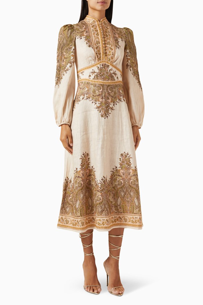 

Natura Buttoned Midi Dress in Linen, Neutral