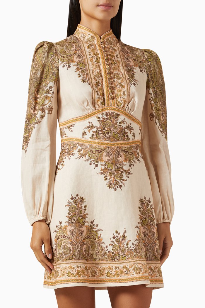 

Natura Buttoned Mini Dress in Linen, Neutral