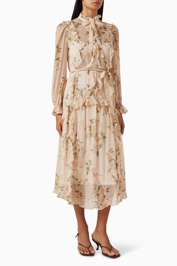 

Natura Ruffle Midi Dress in Silk, Pink