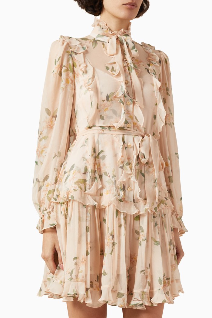 

Ruffle Mini Dress in Silk, Pink
