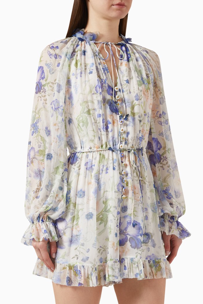 

Natura Flutter Playsuit in Chiffon, Blue
