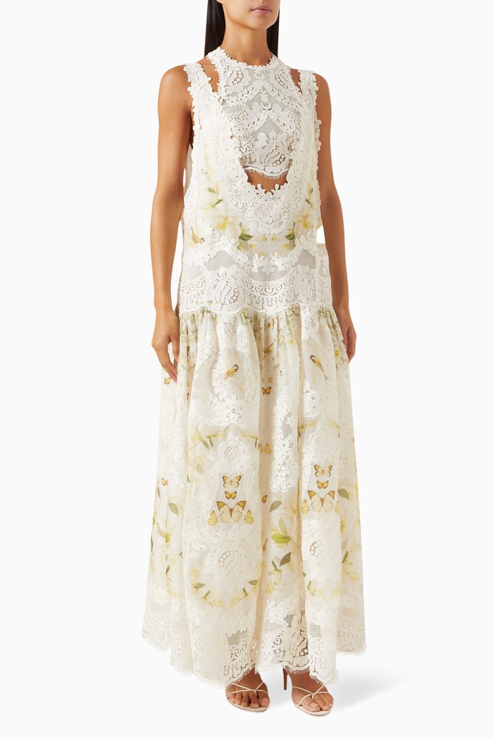 

Harmony Lace Patch Tank Maxi Dress in Linen-silk, Yellow