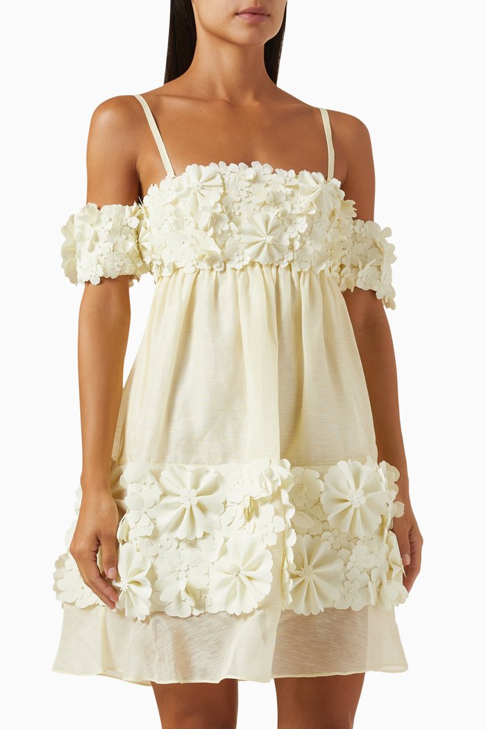 

Harmony Applique Flower Mini Dress in Linen, Yellow