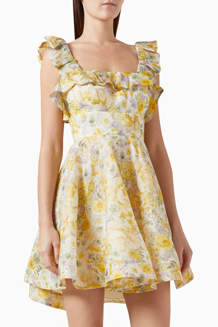 Harmony Mini Dress in Silk-linen Organza, Yellow