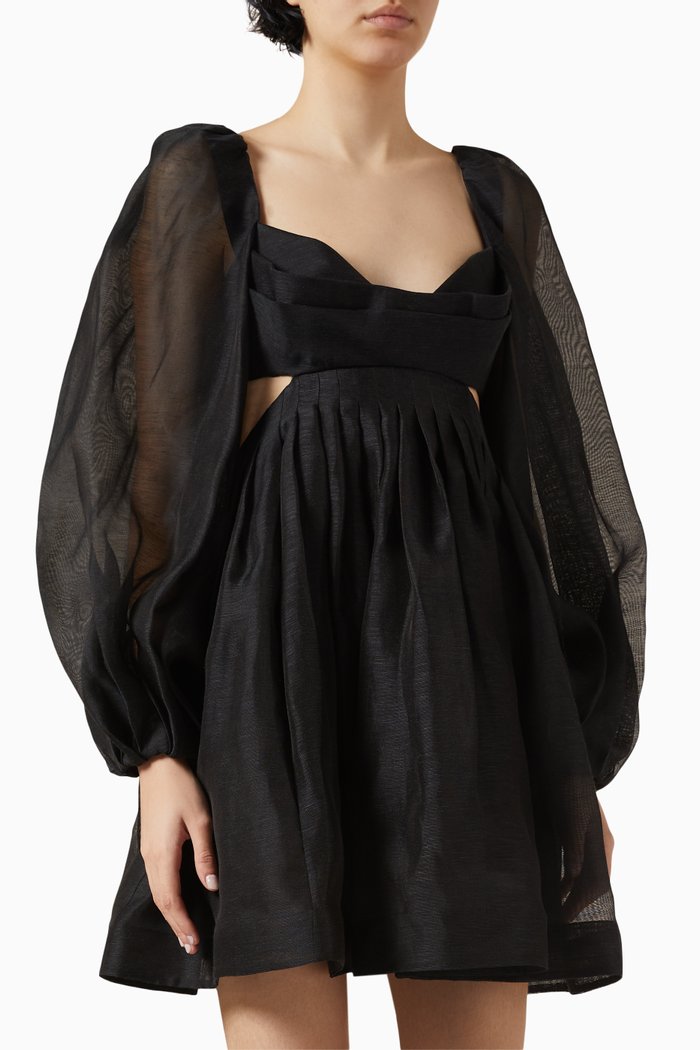 

Harmony Bralette Mini Dress in Linen-blend, Black
