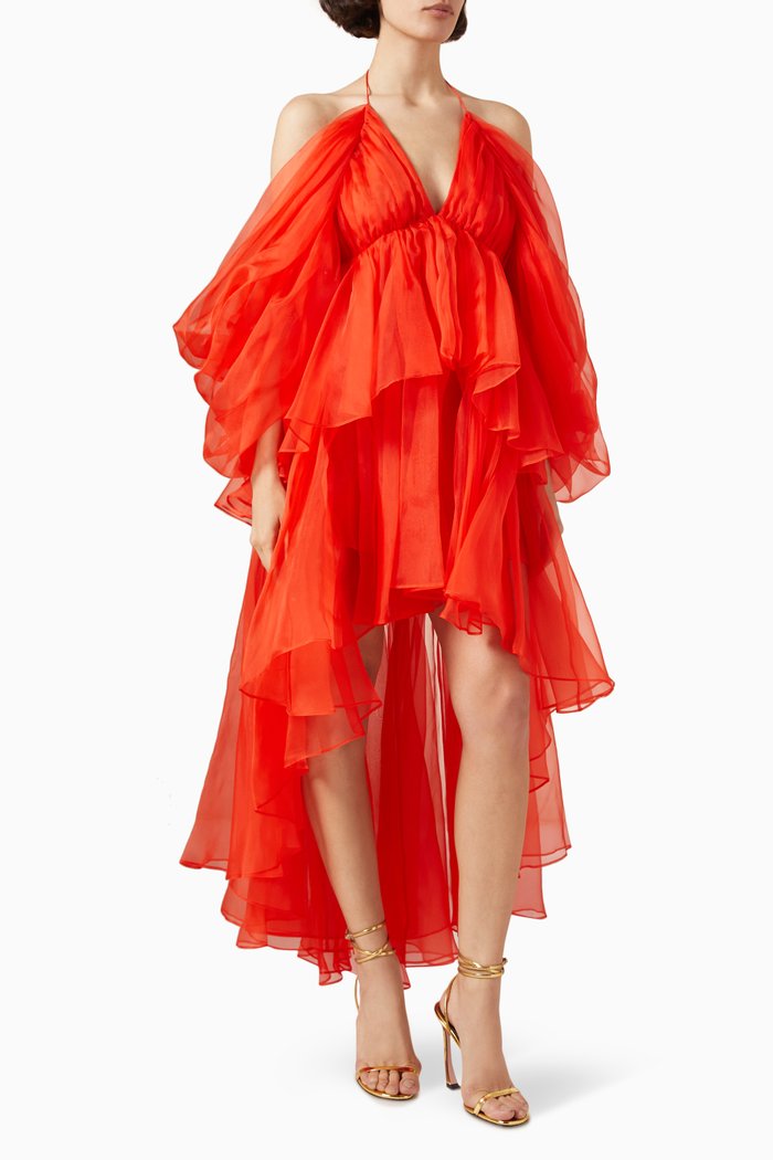 

Natura Asymmetrical Mini Dress in Silk, Red