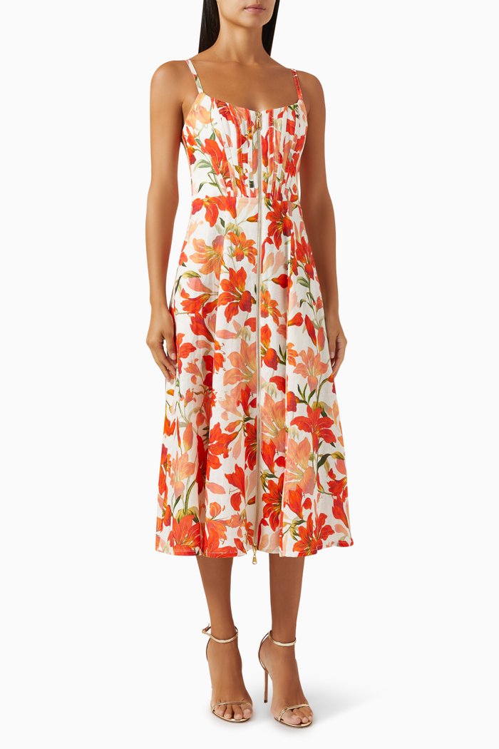 

Tranquillity Zipped Midi Dress in Linen, Red