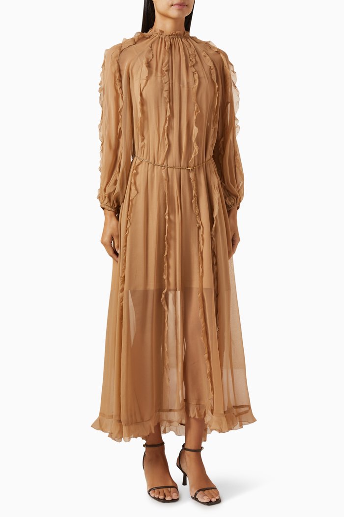 

Tranquillity Billow Midi Dress in Silk, Brown
