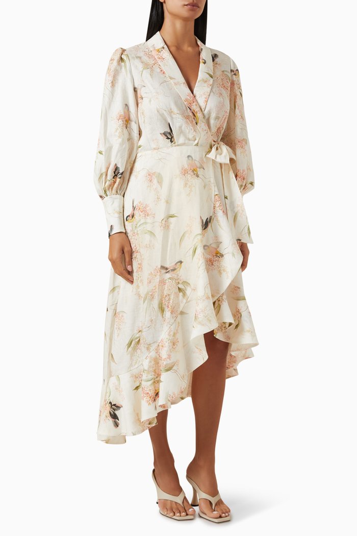 

Wrap Midi Dress in Linen, Pink
