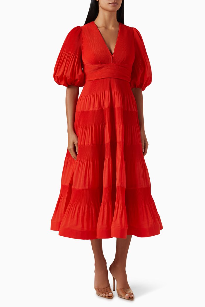 

Pleated Midi Dress, Red