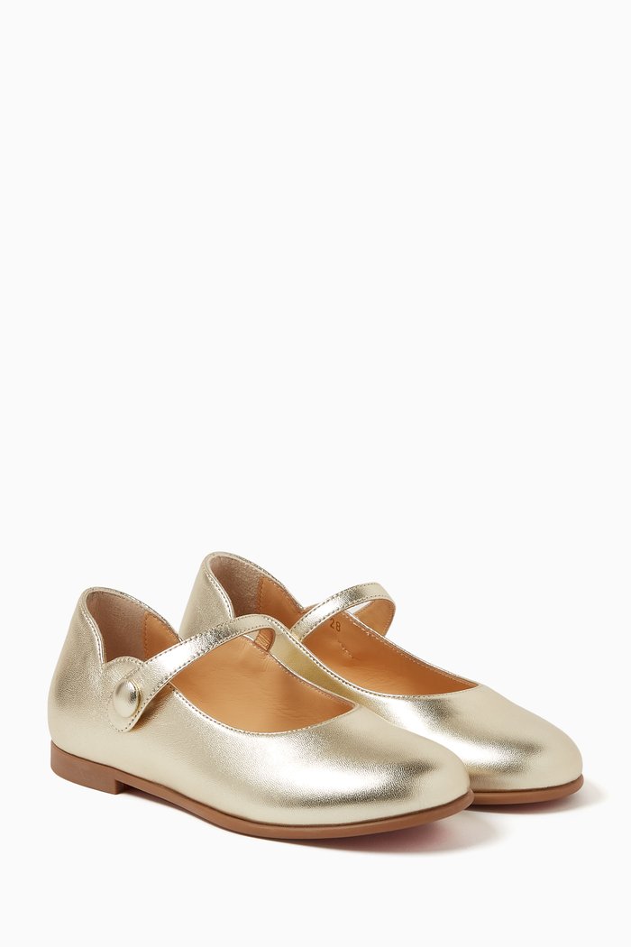 Melodie Chick Ballerina Flats in Metallic Leather, Gold