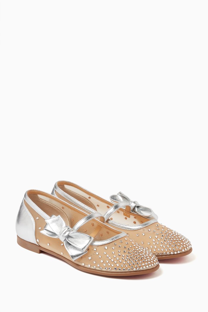 

Melodie Crystal-embellished Ballerina Flats in Mesh & Leather, Silver