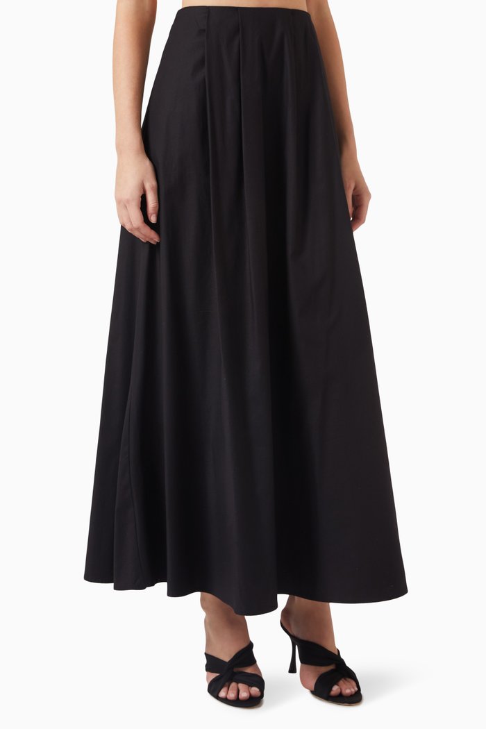

Lucy Pleated Maxi Skirt in Organic Cotton, Black