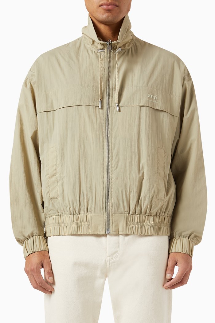 Zipped Windbreaker in Technical Canvas, Neutral