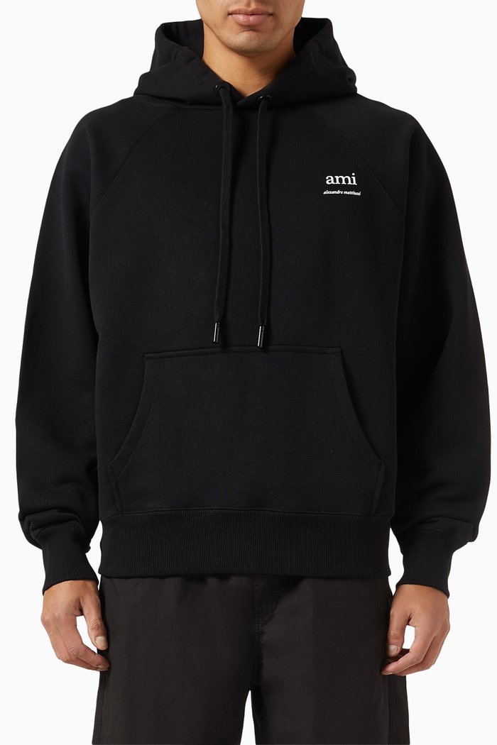 Ami Alexandre Mattiussi Hoodie in Organic Cotton-fleece, Black
