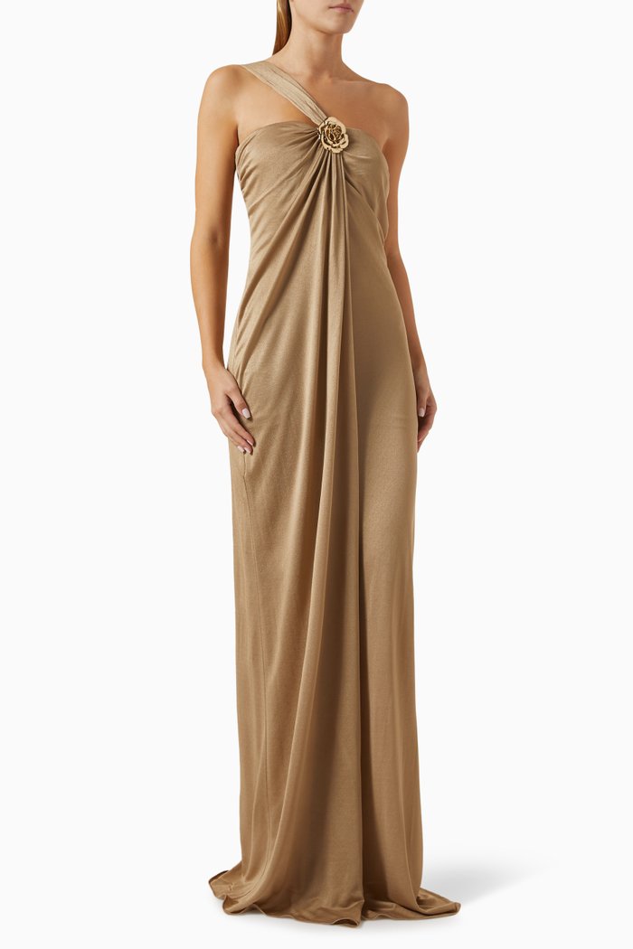 

One-shoulder Metal-pin Maxi Dress in Jersey, Neutral