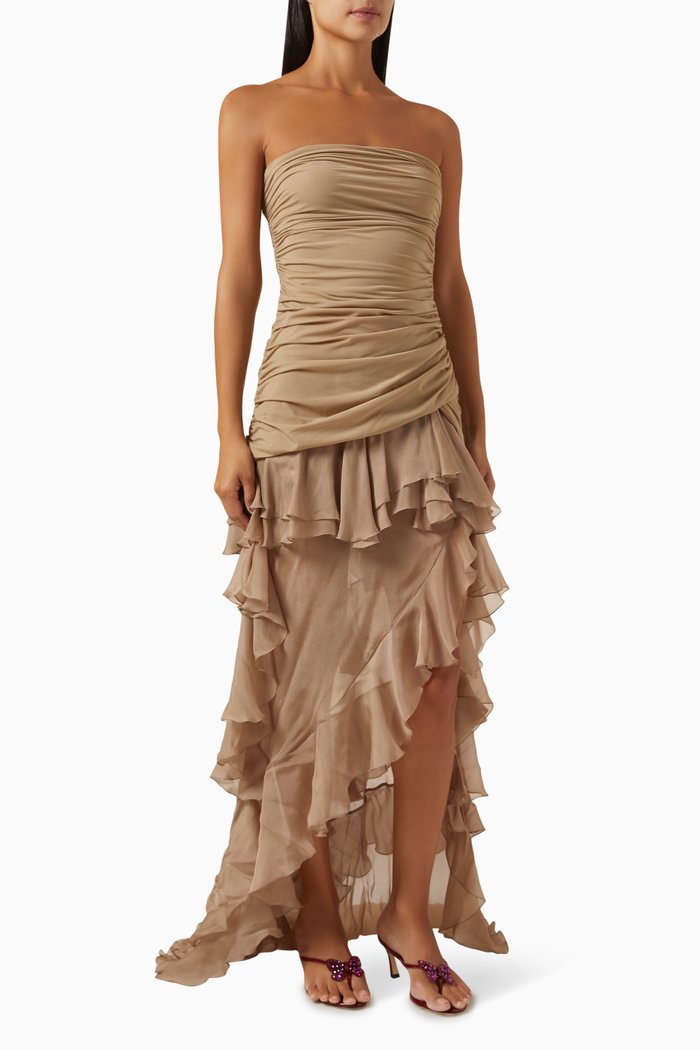 

Asymmetric Ruffled Maxi Dress, Neutral