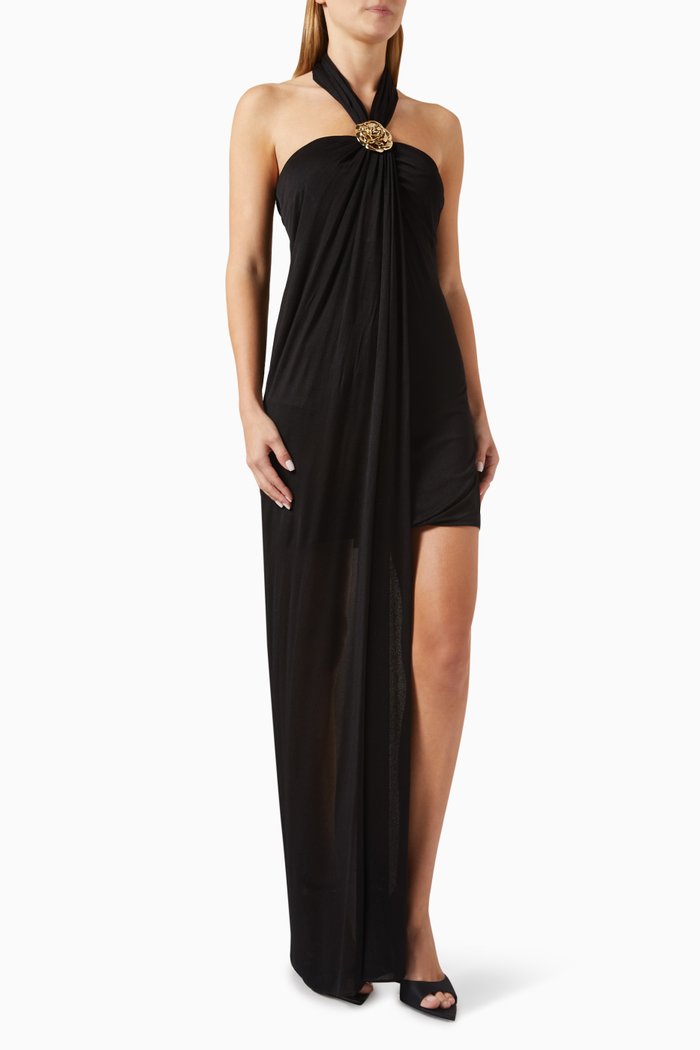 

Bijou Rose Asymmetrical Mini Dress in Jersey, Black