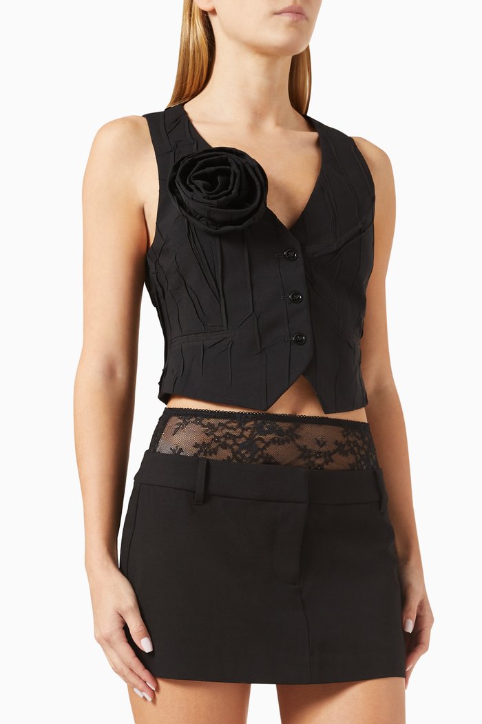 3D Rose Pleated Waistcoat, Black