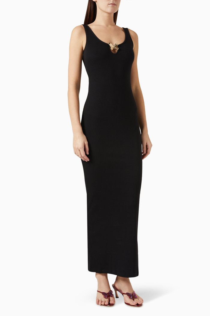

Butterfly Ribbed Dress in Stretch-cotton, Black