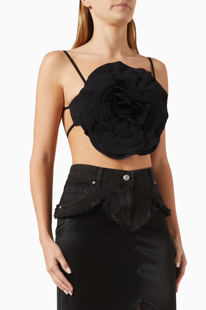 

3D Macro Rose Top in Peachskin Viscose, Black