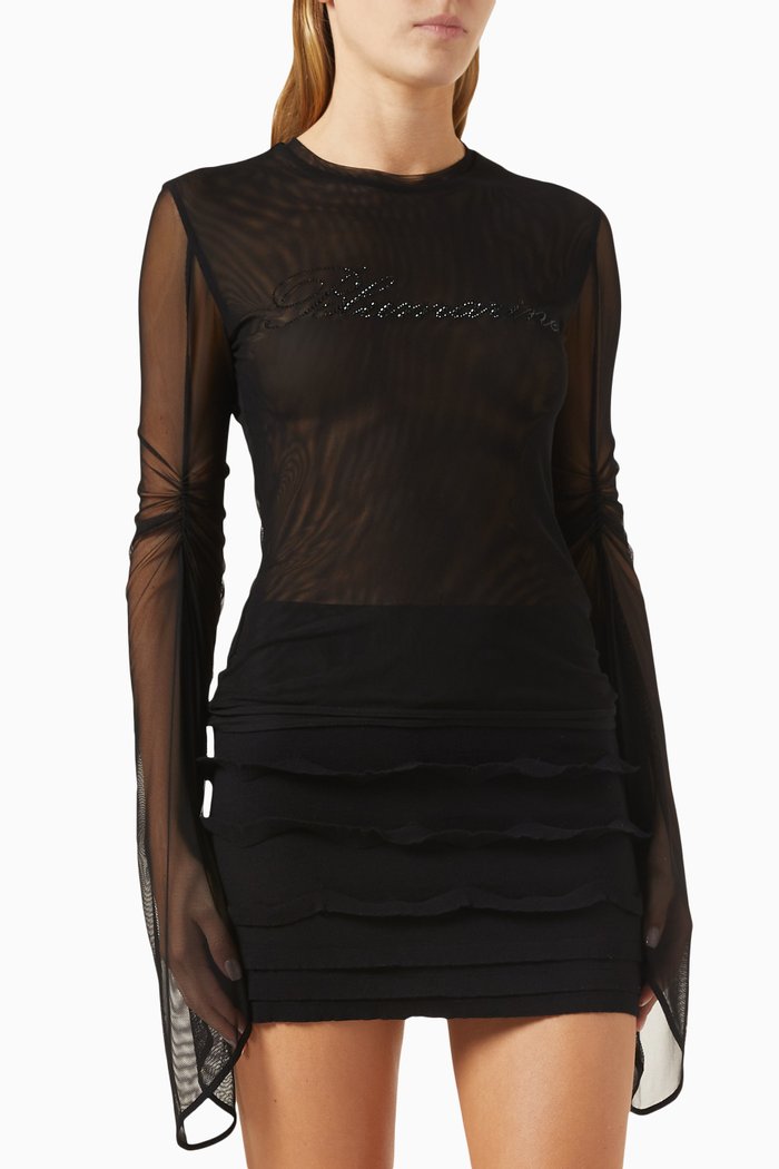

Embellished-logo T-shirt in Tulle, Black