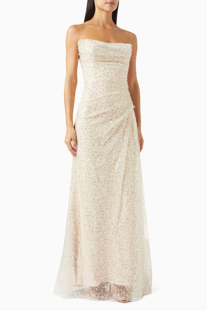 

Embellished Strapless Dress in Tulle, Neutral