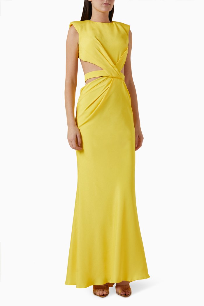 

Cut-out Draped Maxi Dress in Crepe, Yellow