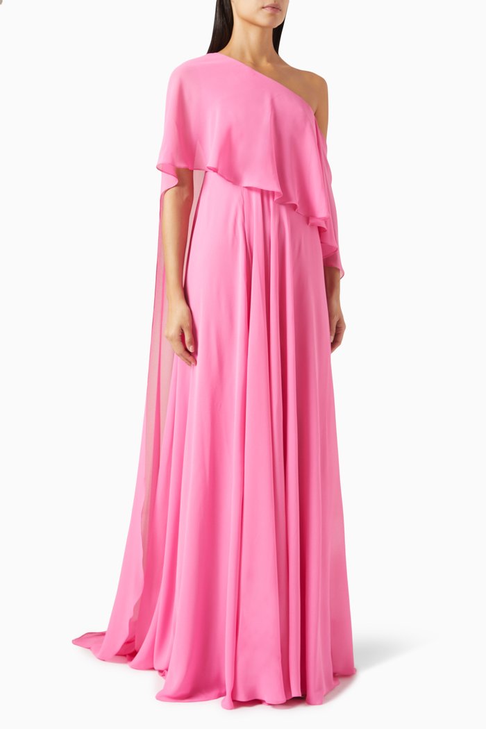 

Cape-sleeve Maxi Dress in Crepe Georgette, Pink