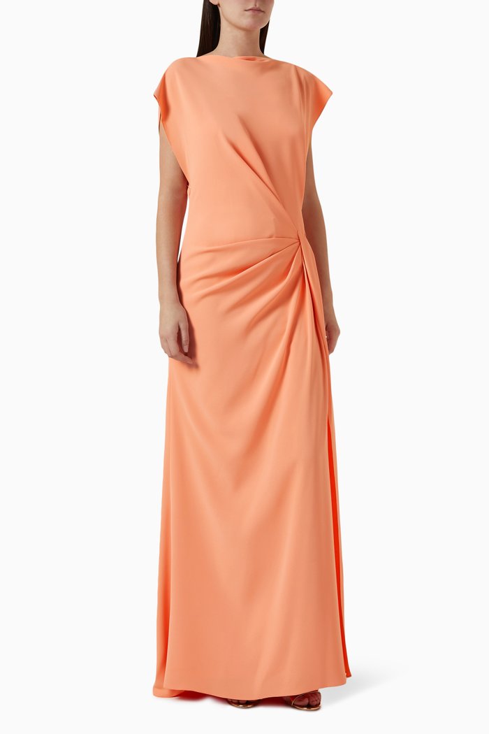 

Loose-cut Draped Maxi Dress in Crepe, Orange