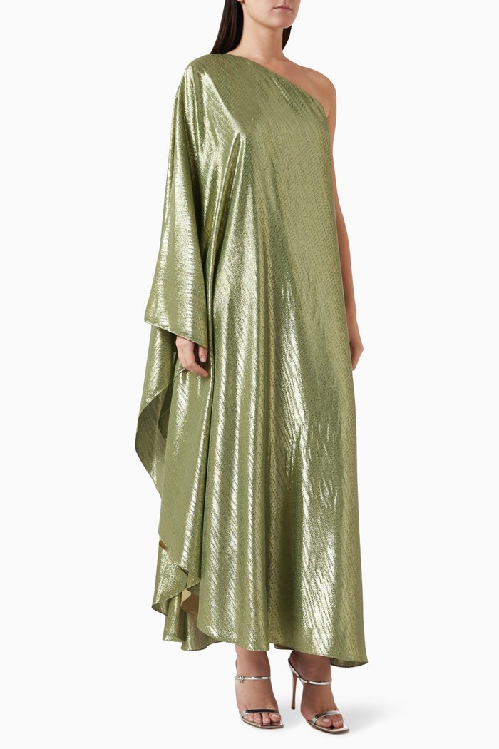 

One-shoulder Metallic Dress, Green