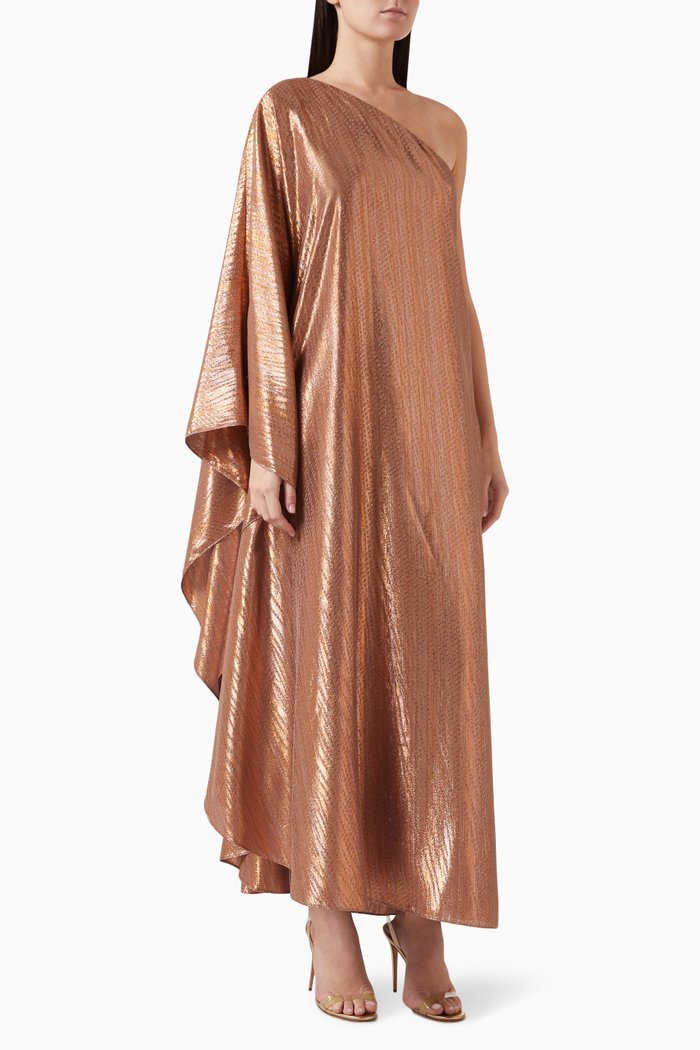 

One-shoulder Metallic Dress, Brown