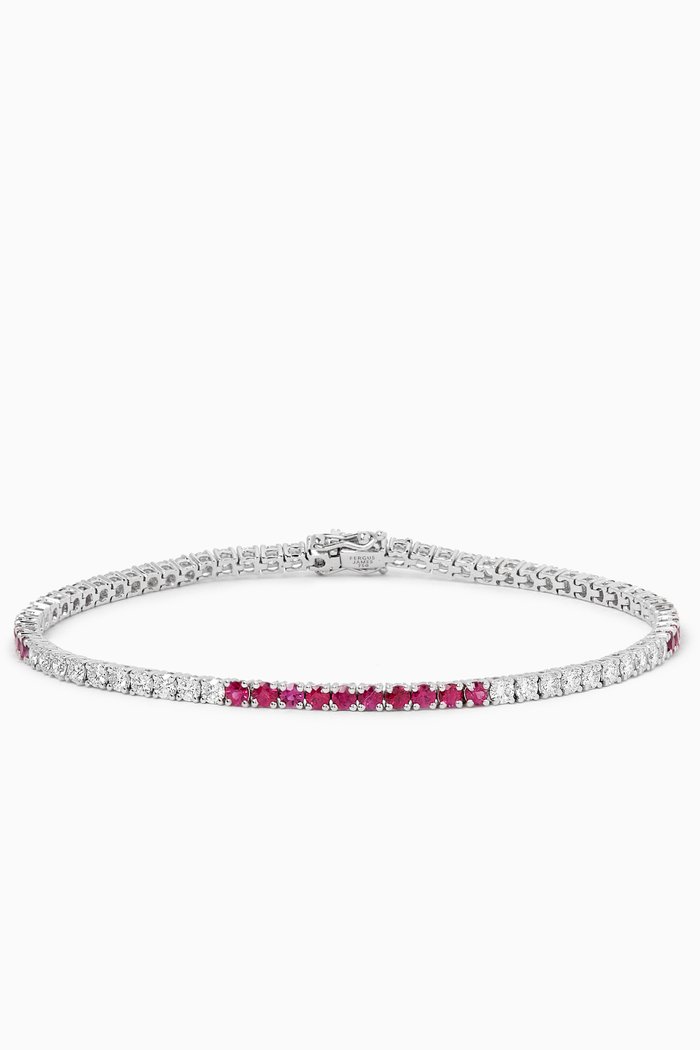 

Ruby & Diamond Tennis Bracelet in 18kt White Gold, Red