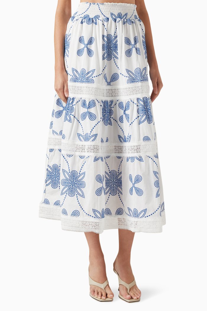 

Kelly Embroidered Midi Skirt in Cotton, Multicolour