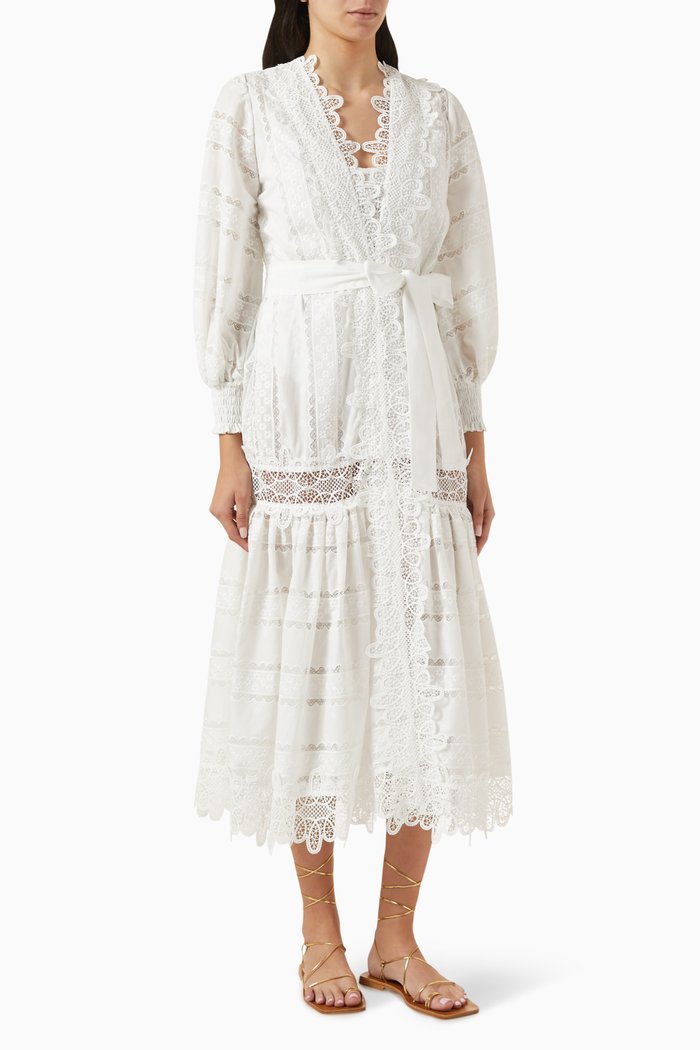 

Rebecca Crochet-trim Kimono in Cotton Blend, White