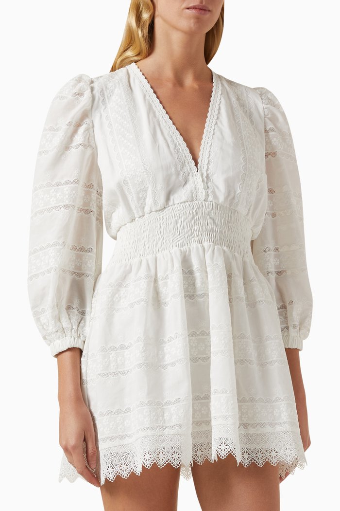 

Mar De Plata Embroidered Mini Dress in Cotton-blend, White